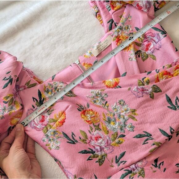 BEC & BRIDGE Pink Peony Party Jacquard Puff Shoulder Mini Dress, size 4 - Picture 7 of 10